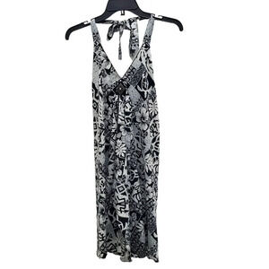 Barefoot Attitude Women's White Black Island‎ Tribal Resort Wear Halter Dress M
